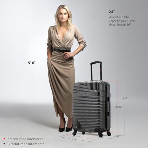 Image of InUSA RESILIENCE Luggage with Spinner Wheels | Durable Lightweight Hardside Spacious Travel Bag with Handle and Trolley | 24-Inch Medium Checked Luggage | Charcoal
