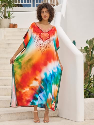 Image of NFVNKJ Women's Plus Size Beach Lounge Kaftan Maxi Dress Swimsuit Coverup for Women
