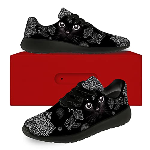 Cat Shoes Womens Mens Running Shoes Cross Training Sneakers Black Cat Eyes Mandala Floral Paisley Shoes Gifts For Men Women,Size 4.5 Men/6.5 Women Black #TOP1