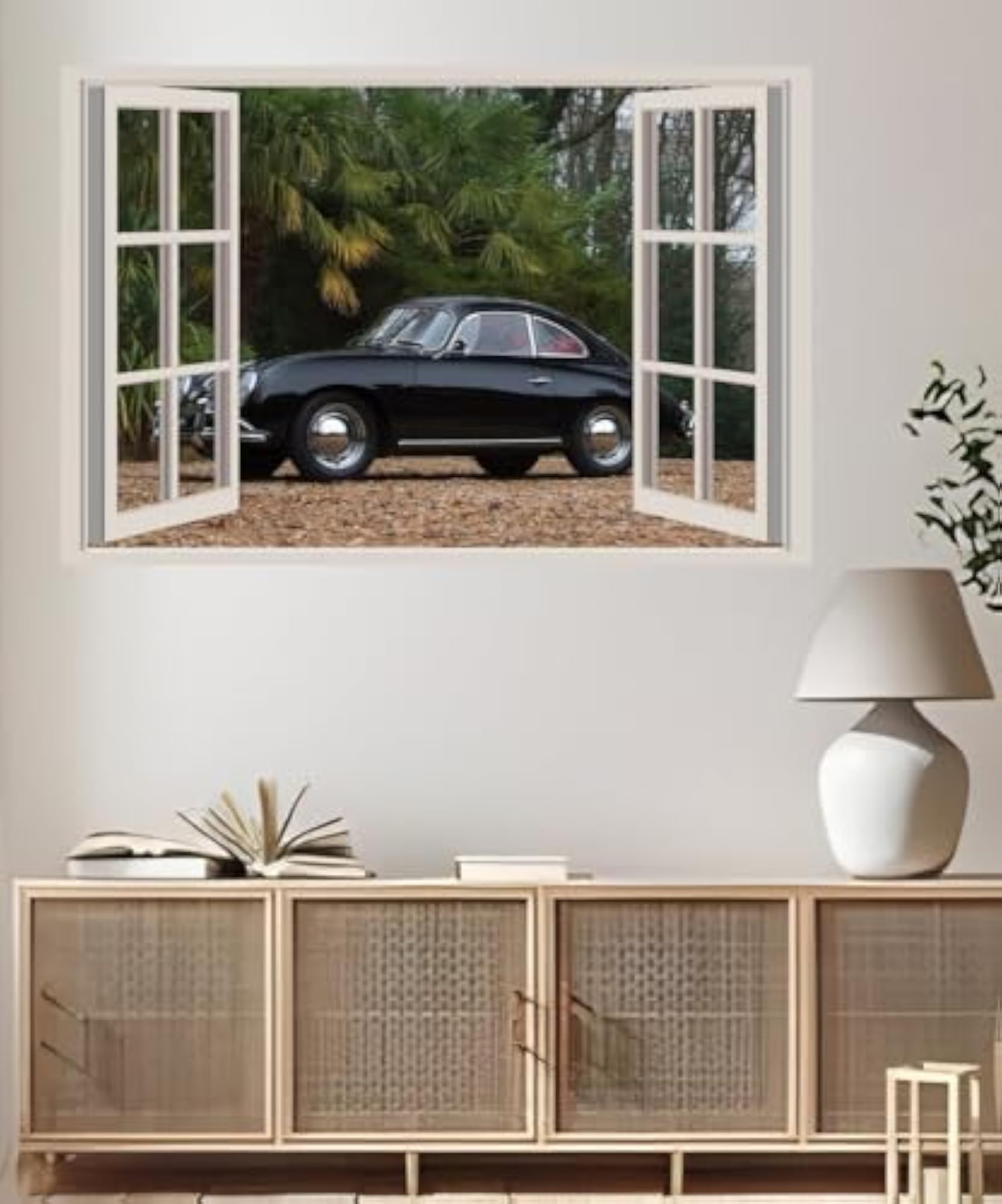 Self-Adhesive Open Window Wall Sticker - Porsche Retro