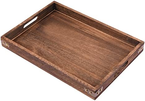 Wood Serving Tray, Rectangular Butler Serving Tray with Handle, Coffee Table Tray Decorative Tray for Tea, Coffee, Breakfast, Table Centerpieces 15.7 x 10.8 x 1.57 Inch …