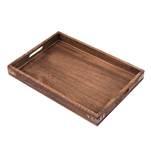 Wood Serving Tray, Rectangular Butler Serving Tray with Handle, Coffee Table Tray Decorative Tray for Tea, Coffee, Breakfast, Table Centerpieces 15.7 x 10.8 x 1.57 Inch …