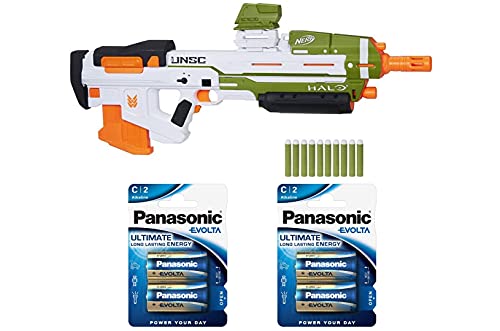 NERF Halo MA40 motorisierter Dart Blaster mit 10-Dart Clip-Magazin, 10 Nerf Elite Darts in recycelbarer Verpackung + 2X…