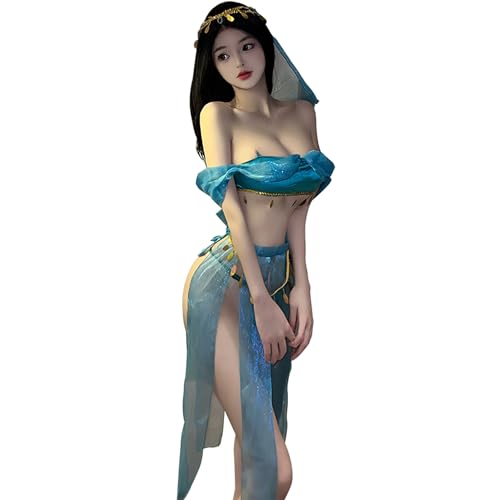 SINMIUANIME Women's Anime Cosplay Lingerie Classical Embroidered Hanfu Asian RolePlay Suit Cheongsam Dress Costumes (2394Blue-green)