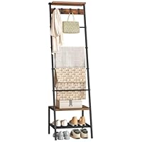 HOOBRO Blanket Ladder, Towel Rack for Living Room and Bedroom, Decorative Ladder Shelf with Hooks, Metal Frame, Giraffe Shape, Industrial Style, Rustic Brown and Black EBF13CJ01