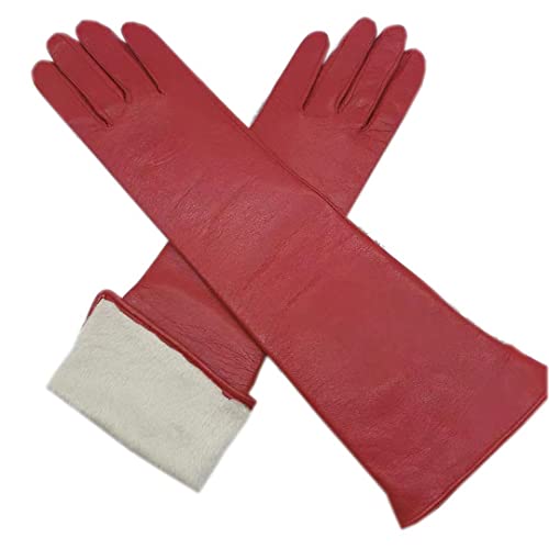 Guantes de Piel de Oveja para Mujer de Invierno 40-42 Cm Guantes de conducción de Cuero con Manga de Brazo par