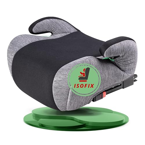 WALSER CarComfort Kinder Sitzerhöhung Auto ISOFIX, bequemer Kindersitz Auto 125-150 cm leicht waschbar, Kindersitzerhöhung Auto Raffi Norm ECE R 129, Sitzerhöhung Auto Kindersitz schwarz/grau