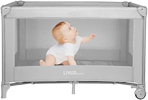 LIVINGbasics Foldable Baby Playard, Baby Activity Center Playpen with Wheel for Home/Travel/Outdoor