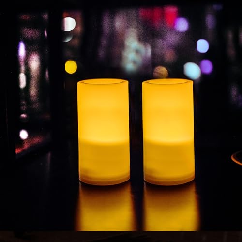 Image of CANDLE CHOICE Outdoor Battery Operated Flameless Candles with Remote Timer Waterproof Flickering Plastic Electric LED Pillar Lights for Lantern Patio Garden Wedding Party Decorations D3 inchxH6 inch 2 Pack