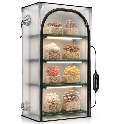 Martha Mushroom Grow Tent with LED Light 4-Tier 27x19x65 Inch