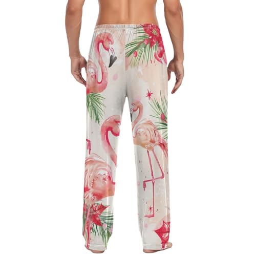 Xmas Flamingo Florals Pajama Pants for Men Comfort Sleep Lounge Bottoms Straight-fit with Pockets S-XXL2