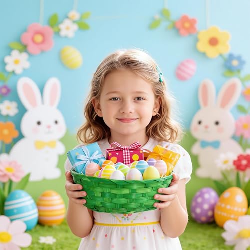 HGRGHH Osterkörbchen mit Deko Gras, 4 Stück Osterkorb Zum Befüllen-22,5 x 7,5 cm, Bastkörbe zum Befüllen, Weidenkörbe Ostern, Osterdeko für Kinder, Osternest für Eier, DIY & Geschenk