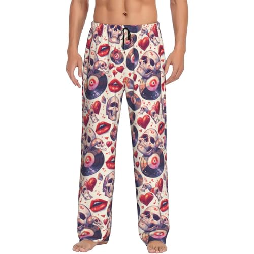 Mens Pajama Pants Bottoms With Pockets- Record Rock Skull Lips Soft Mens Pj Pants, Comfy Men Lounge Pants4