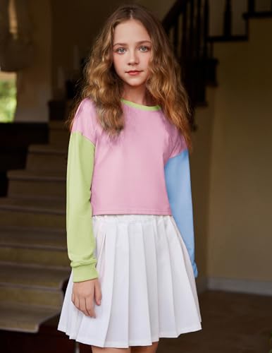 Image of Arshiner Girls Crop Tops Kids Long Sleeve Pullover Sweatshirts Girls Cropped Crewneck Sweatshirt for Teen Girl