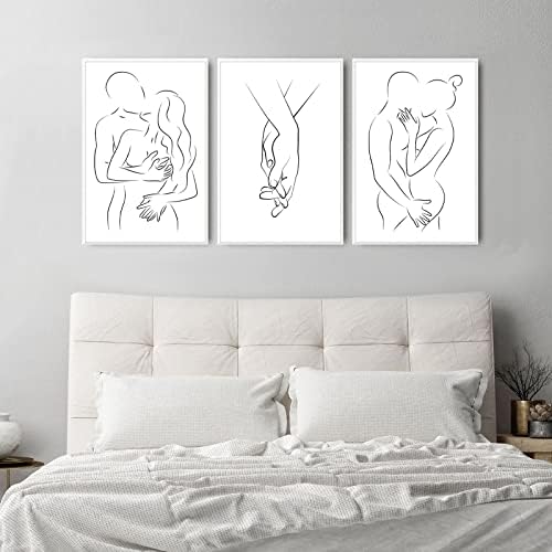 FEOFTIE Line Art Wall Decor Black Couple Wall Art Abstract Wall Decor Minimalist Art Line Drawing Wall Art Couples Bedroom Decor One Line Art Print Minimalist Wall Art 12x16 Inchx3 Unframed