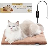 PetTemp Cat Heating Pad, Heated Cat Bed with 5 Heat Levels, Timer & Auto Shut-Off, Waterproof Warmer with Thick Fleece Cover, Chew-Resistant Cord, for Indoor & Sheltered Outdoor Use, 16' x 13'
