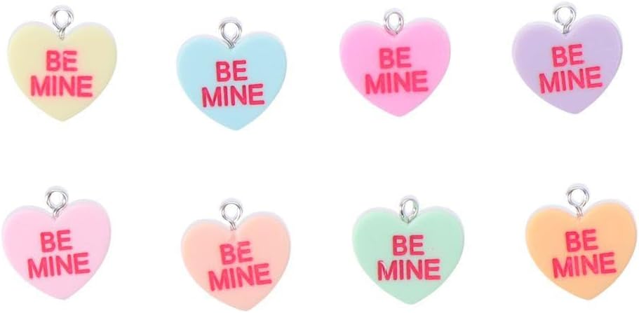 50Pcs Candy Heart Charms Pendant Love Shaped Keychain Resin Dangle Charms for Necklace Jewelry Making - Image 2