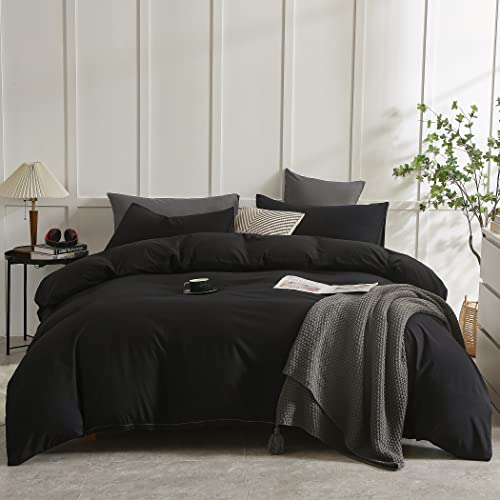 Lamejor Black Duvet Cover Set Queen Size 3-Piece Soft Bedding Set 1 Duvet Cover+2 Pillow Cases Solid Color #TOP18