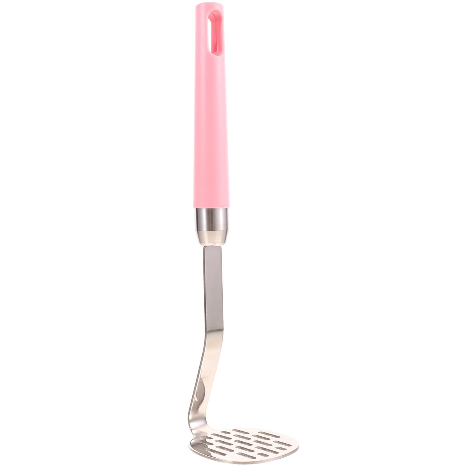 GOOHOCHY 304 Stainless Steel Potato Masher Kitchen Tool with Pink Handle, Manual Vegetable Presser for Home Cooking and Potato Mashing