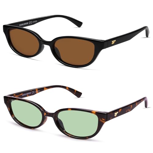 Image of VANLINKER Retro Semi Oval Polarized Sunglasses for Women Men Trendy Small 90s Style Vintage Narrow Rectangle Frame VL9833