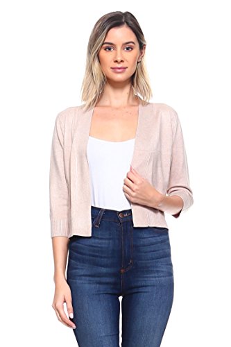 Image of Cielo Women's Soft Solid Open Front 3 /4 Sleeve Sweater Cardigan