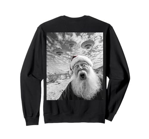 Funny Santa Claus Selfie with UFOs Weird Christmas 2024 Sweatshirt