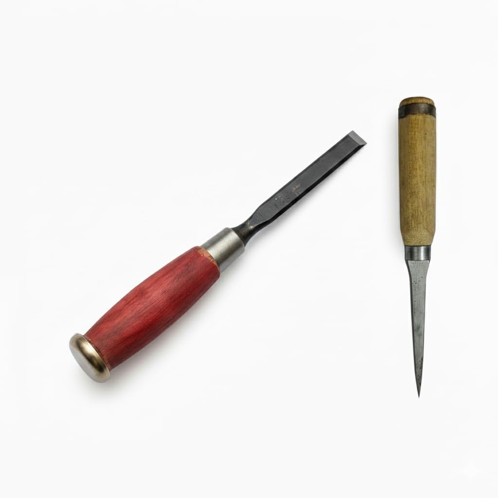 LARK Hand Tool Chisel Combo | Wooden Handle Flat 1 Inch W/H & Sharp End-5 inch Blade Hand tool | Carpenter Woodworking Carving Tool - Se of 2