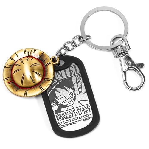 Weeb Keychains One Piece Keychain with Straw Hat & Metal Dog Tag - Durable, Lightweight Anime Gifts & One Piece Merch Featuring Monkey D Luffy, Zoro & Portgas D Ace - Stylish Key chain for Keys & Bags