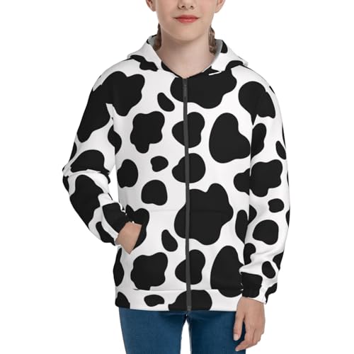 Spotted Skin of Cows Kids Pullover Hoodies Boys Zip Up Sweatshirts Girls Athletic Clothes with Pocket3