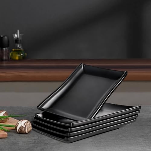 bssmmai 5 sztuk talerzy prostokątnych czarnych matowych, 19 x 13 x 2 cm, prostokątne, deserowe, do sushi, deserów, ciast, wołowiny, hotpotu itp