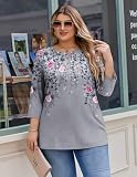 IN'VOLAND Plus Size Tops Trendy Three-Quarter Sleeve Women Summer Shirts