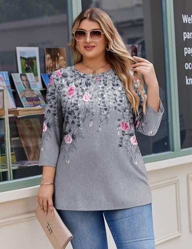 IN'VOLAND Plus Size Tops Trendy Three-Quarter Sleeve Women Summer Shirts