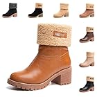 Hitmars Stiefeletten Damen Winterstiefel Gefüttert Winterschuhe Schlupfstiefel Winterboots Winter Boots Schuhe Warm rutschfest Stiefel mit Absatz B 1 Khaki 39
