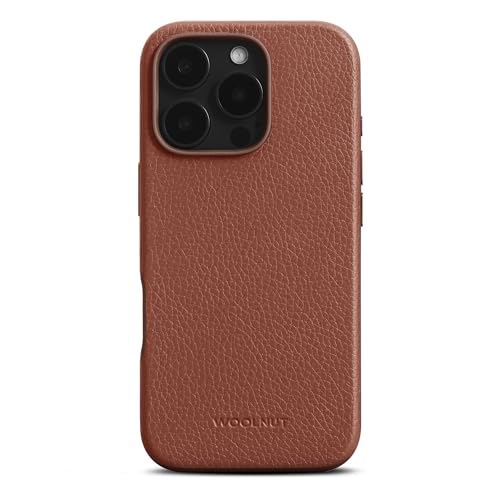 Étui en Cuir iPhone 16 Pro WOOLNUT Coque Luxe Pleine Fleur Marron