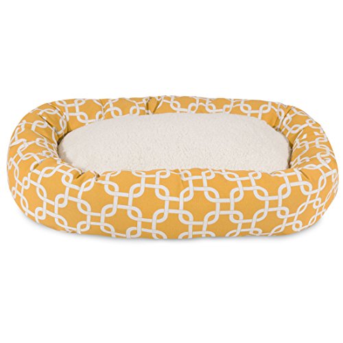 Image of Majestic Pet 32 Inch Links Sherpa Calming Dog Bed Washable - Cozy Soft Round Dog Bed with Spine for Head Support - Fluffy Donut Dog Bed 32x23x7 (inch) - Round Pet Bed Medium - YELLOW