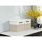 DECOMOMO Storage Basket with Lid, Storage Cubes with Handles, Beige & White - Image 6