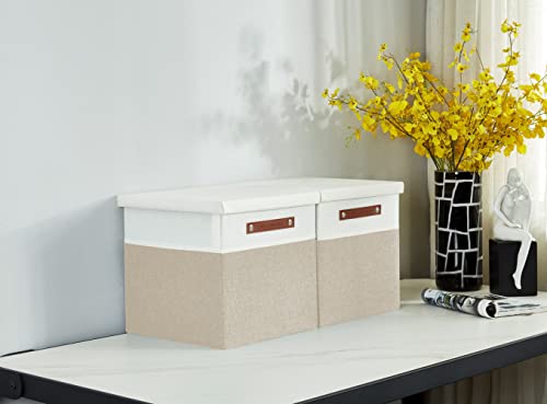 Image of DECOMOMO Foldable Storage Bin | Collapsible Sturdy Cationic Fabric Storage Basket Cube W /Handles for Organizing Shelf Nursery Home Closet (Beige & White, Cube with Lid - 13 x 13 x 13-3 Pack)