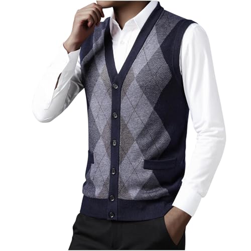 Dgoopd Argyle Sweater Vest for Men Button Down V Neck Sweater Sleeveless Knit Sweaters Lightweight Fall Sweaters3