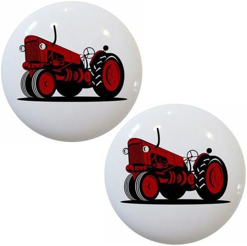 Juego de 2 tiradores de cerámica para cajones de tractor vintage rojo
