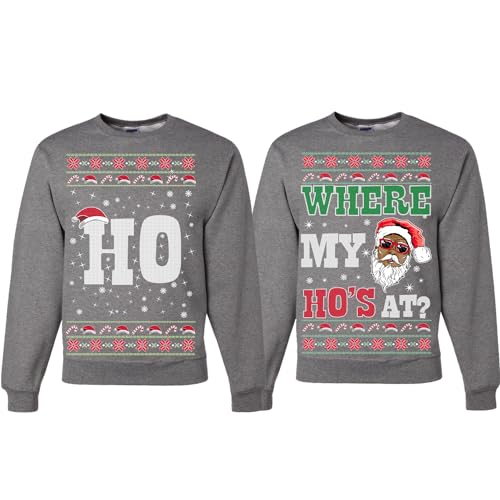 Wild Bobby Where My Ho's At? Ugly Christmas Couples Sweaters Adult Him Hers Matching Unisex Holiday Sweatshirts