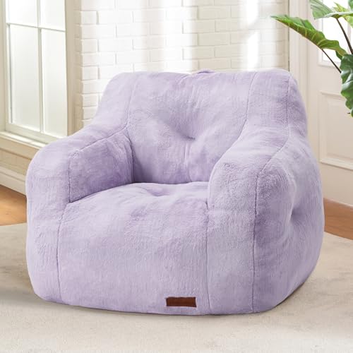 Image of Hobestluk Bean Bag Chair for Adult Small Bean Bag Chairs with Arms Furry Beanbag Chair with Foam Filler Stuffed Bean Bag Sofa for Reading in Bedroom Living Room and Dorms (Purple)