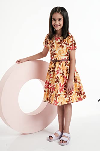 Image of Amazon Brand - Jam & Honey Girl's 100% Soft & Pure Cotton Comfortable and Stylish Printed Woven Dress with Short Sleeves and Belt - Perfect for Every Occasion
