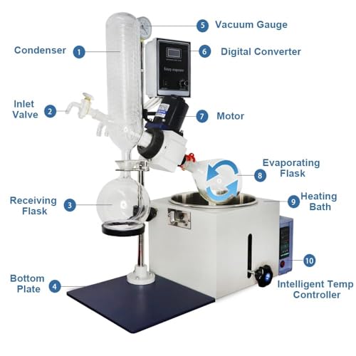 Evaporador rotatorio Digital con baño de Agua, destilación al vacío con elevación Manual para evaporación de disolventes en Laboratorio: Control de precisión y Calentamiento eficiente. (A)