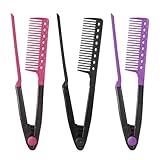 V-Haarglättungskamm, für nasses und trockenes Haar, Anti-Frizz und antistatisch, ergonomischer Griff für glattes, glattes Haar, Styling zu Hause, 3 Stück