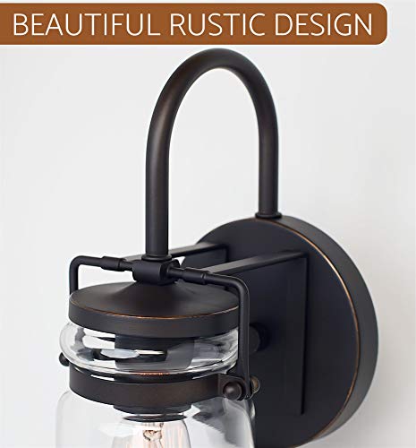 Kira Home Wyer 11.5" Farmhouse Industrial Wall Sconce + Clear Glass Jar Shade, Dimmable, Bronze Finish #TOP4