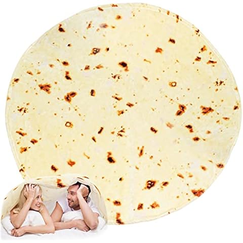 Burrito Tortilla Blanket, Novelty Food Throw Blanket for Adults Kids, 300GSM Fluzzy Flannel Plush Blanket Double Sided for Bed Couch Travel Picnic Beach, 60 Inch Cover