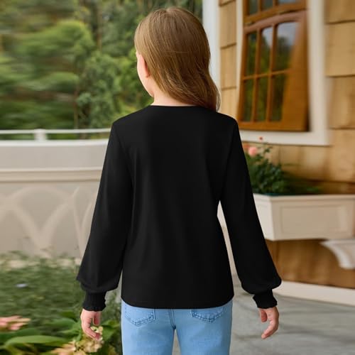 Girls Puff Long Sleeve Girls Shirts Crewneck Fall Clothes Classy Solid Clothes Kids Vacation Outfits with Smocked Cuffs2