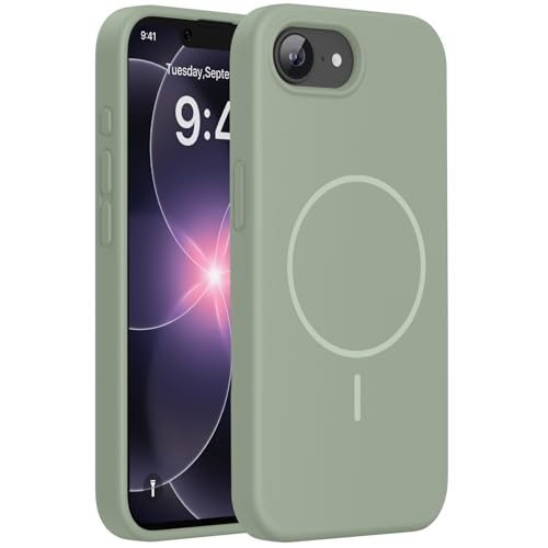 Image of Miracase Magnetic for iPhone 17e Case & iPhone 16e Case, [Soft Anti-Scratch Microfiber Lining], Compatible with MagSafe, Silicone Shockproof Drop Protection Phone Case for iPhone 17e /16e, Patina Green