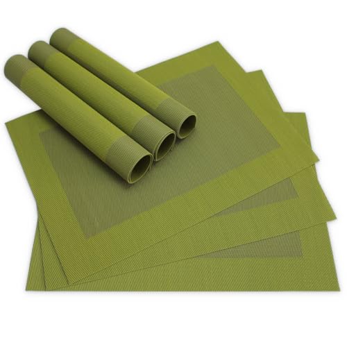 Manteles individuales modernos en verde oliva en juego de 6 unidades, manteles individuales lavables como salvamanteles rectangulares, manteles individuales tejidos como mantel para mesa de comedor,