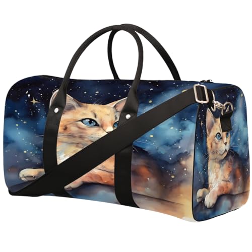 Galaxy Cute Cat Travel Duffel Bag for Women Men, Sport Tote Gym Bag Foldable Weekender Overnight Bag Waterproof Carry On Luggage Bag